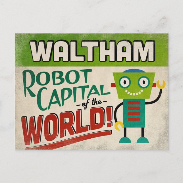 Cartão Postal Waltham Massachusetts Robot - Funny Vintage (Frente)