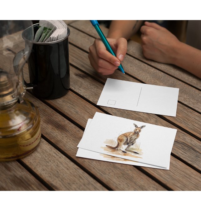 Cartão Postal Wanderer de Outback: Watercolor Kangaroo (Criador carregado)