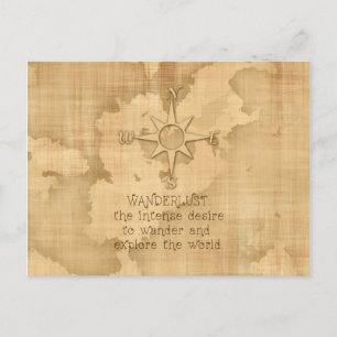 Cartão Postal "Wanderlust..." Citação de Viagens em Papel Vint