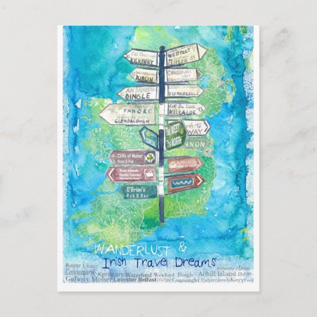 Cartão Postal Wanderlust Signpost da Irlanda (Frente)