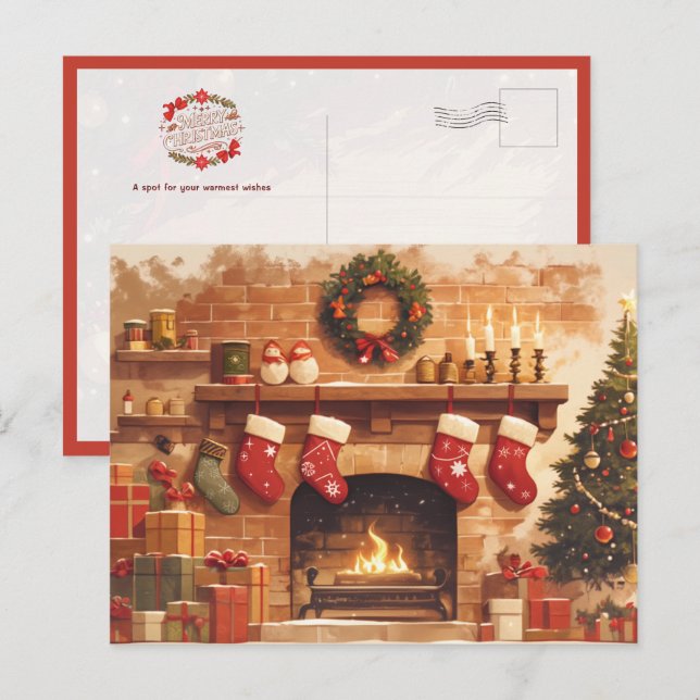 Cartão Postal Warm Christmas Fireplace Scene (Frente/Verso)