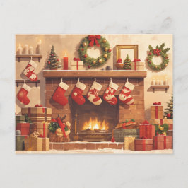 Cartão Postal Warm Christmas Fireplace Scene