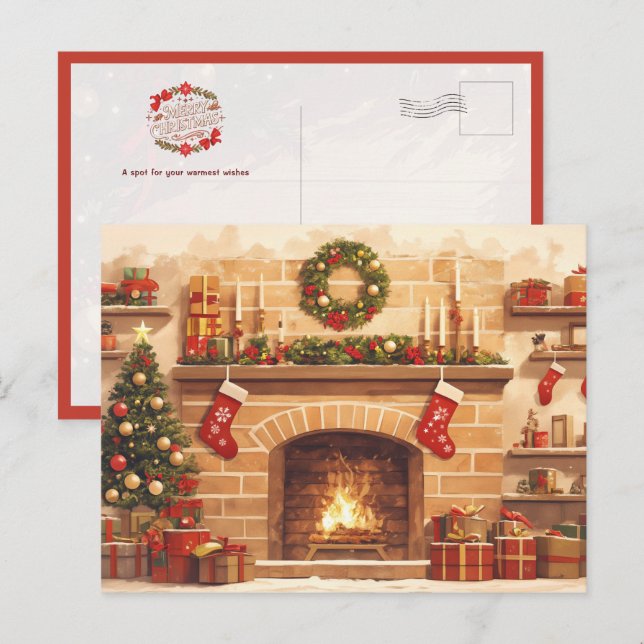 Cartão Postal Warm Christmas Fireplace Scene (Frente/Verso)
