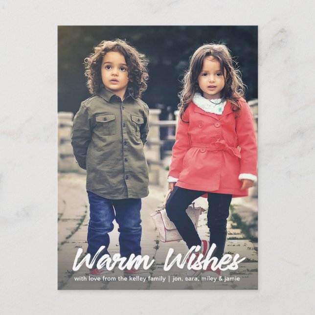 Cartão Postal Warm Wish White Script Vertical Holiday Photo (Frente)