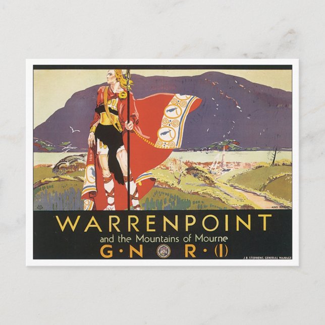 Cartão Postal Warrenpoint e as montanhas de Mourne (Frente)