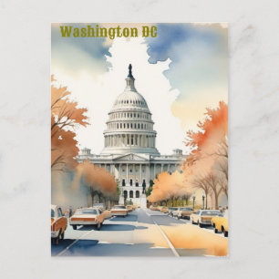 Cartão Postal Washington DC Aquarela Vintage 