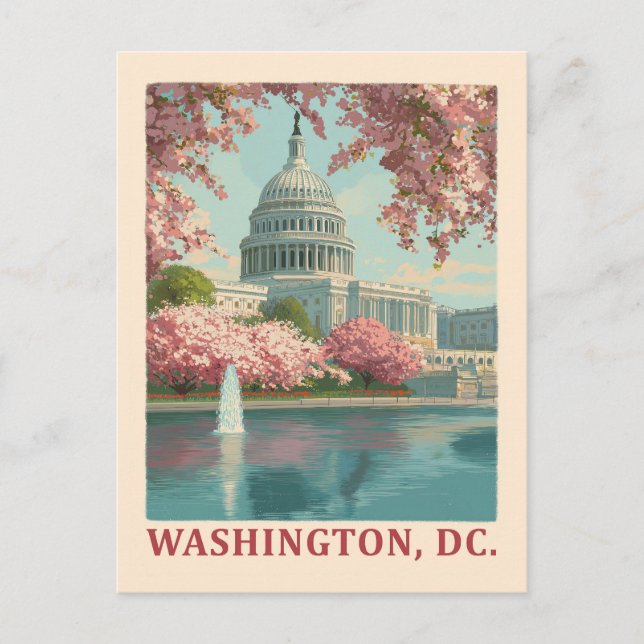 Cartão Postal Washington DC - Cherry Blossoms & Capitol Building (Frente)