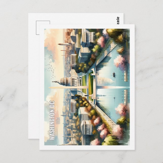 Cartão Postal Washington DC EUA Famoso Viagem Place aquarela (Frente/Verso)