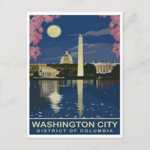 Cartão Postal Washington DC, Reflexões de Água por Noite, Viagem