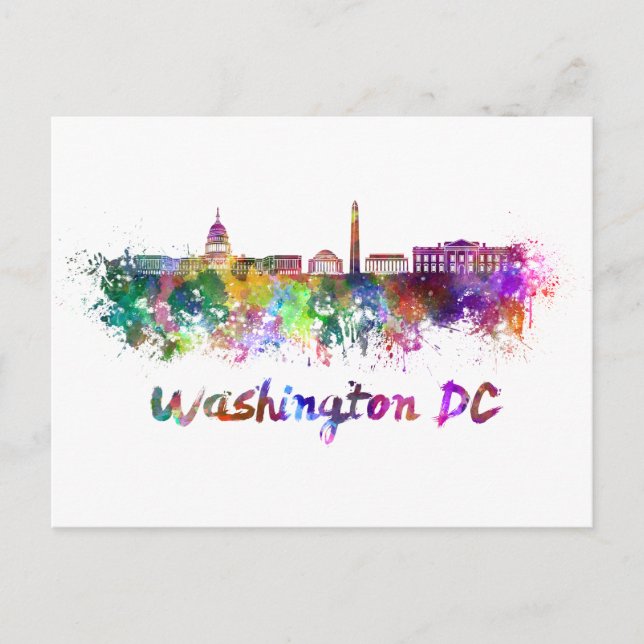 Cartão Postal Washington DC skyline in watercolor (Frente)