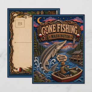 Cartão Postal Washington Pescando Esturjão Branco