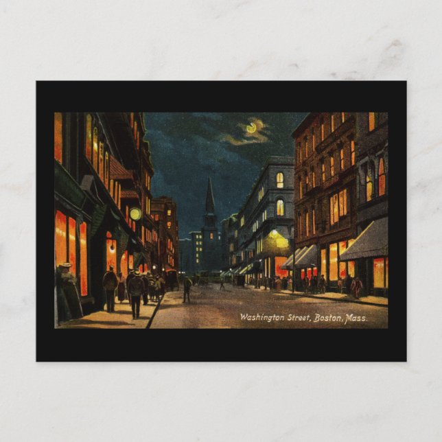 Cartão Postal Washington Rua Boston MÃE à noite (Frente)