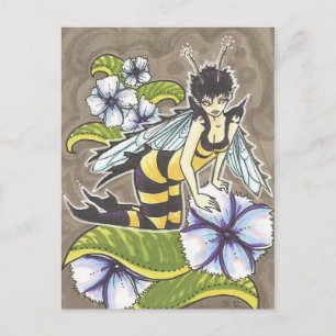 Cartão Postal Wasp Fairy Cartoon Fantasy Art Postcard Impressão