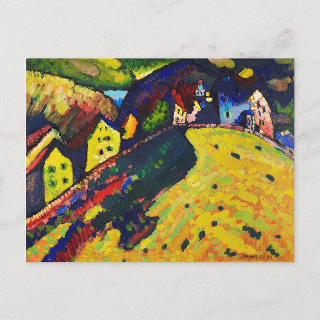 Cartão Postal Wassily Kandinsky. Casas em Murnau. Expressionismo (Frente)