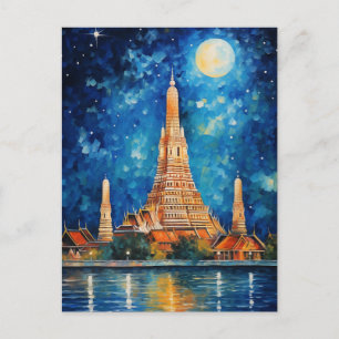 Cartão Postal Wat Arun Banguecoe Tailândia Templo Noite Aquarela