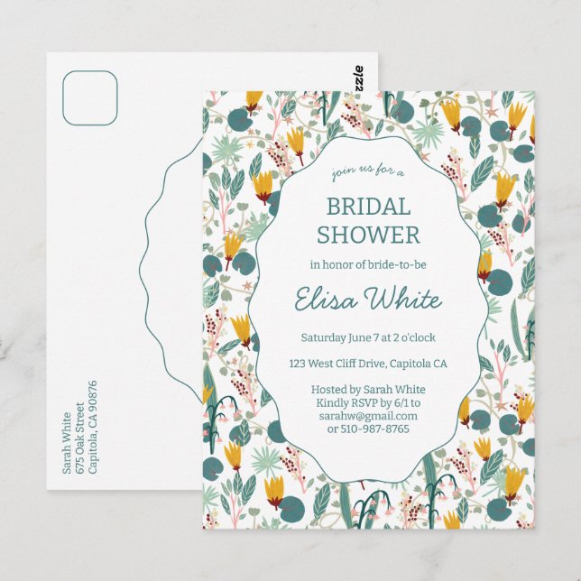 Cartão Postal Water Garden Floral Bridal ShowerCUSTOM Invitation (Frente/Verso)