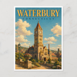 Cartão Postal Waterbury Connecticut Torre do Relógio GeoSaga