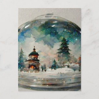 Cartão Postal Waterclor Snowglobe no Natal