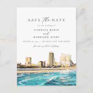 Cartão Postal Watercolor Atlantic City New Jersey City Skyline