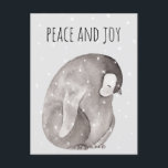Cartão Postal  Watercolor Baby Penguin Winter Snow Peace & Joy<br><div class="desc">Pinguim bebê de aquarela pintado - cartão postal de paz e alegria de inverno. Personalizável!</div>