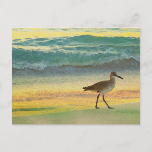 Cartão Postal Watercolor Beach Sunset com Sandpiper
