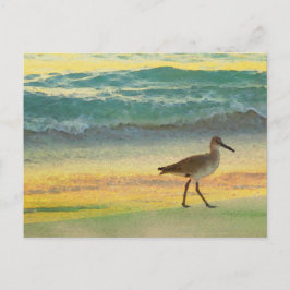 Cartão Postal Watercolor Beach Sunset com Sandpiper