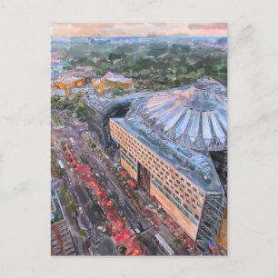 Cartão Postal Watercolor Berlin. Noite sobre Sony Center e Ti