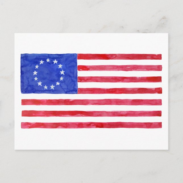 Cartão Postal Watercolor Betsy Ross Flag (Frente)