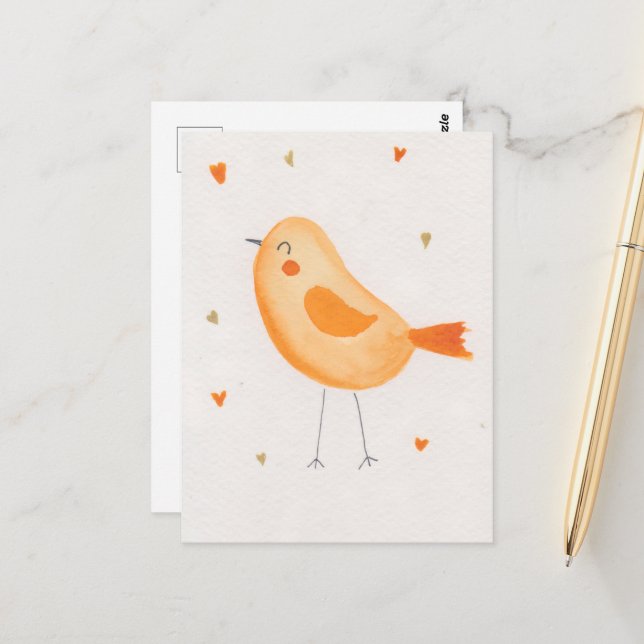 Cartão Postal Watercolor Bird (Frente/Verso In Situ)
