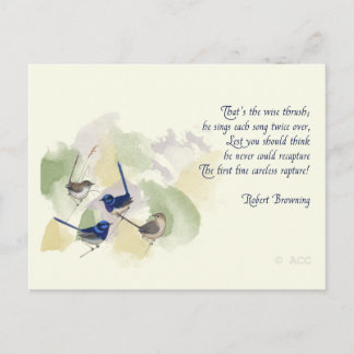 Cartão Postal Watercolor Birds Robert Browning Poem