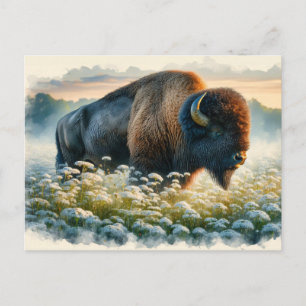 Cartão Postal Watercolor Bison White Willows