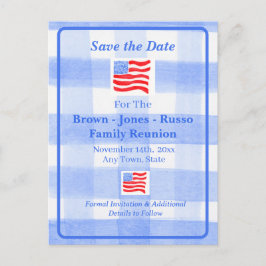 Cartão Postal Watercolor Blue Check USA Flag SAVE THE DATE