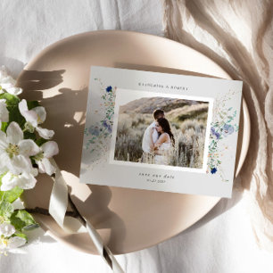 Cartão Postal Watercolor Blue Wildflower Save the Date Postcard