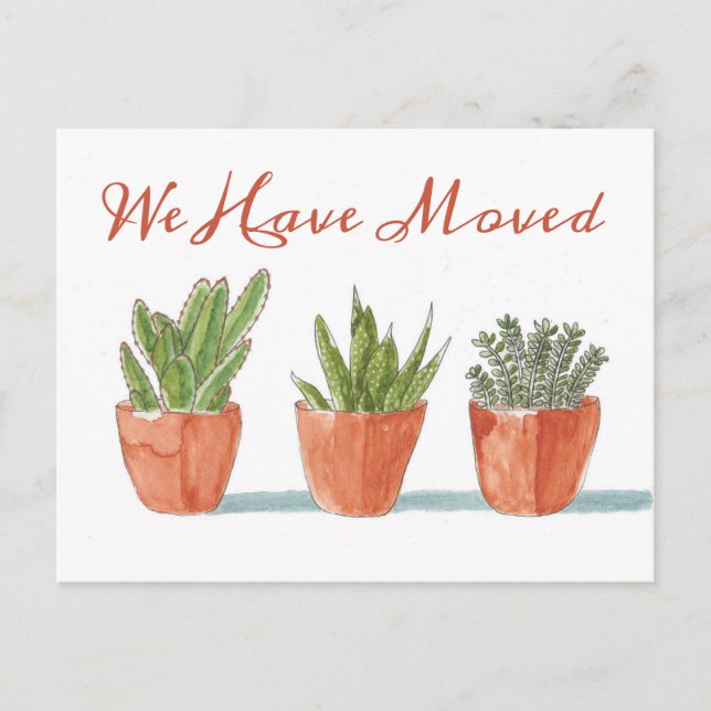 Cartão Postal Watercolor Boho Cactus | Mudança de endereço (Frente)