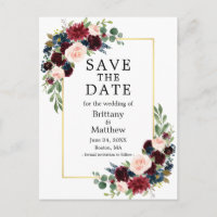 Watercolor Burgundy Blue Floral Gold Salvar a Data