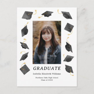 Cartão Postal Watercolor Caps Graduation Party Invitation