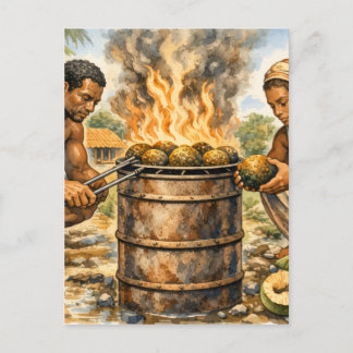 Cartão Postal Watercolor Caribbean Breadfruit Scene