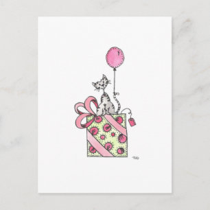 Cartão Postal Watercolor Cat Birthday Presente
