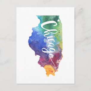 Cartão Postal Watercolor Chicago