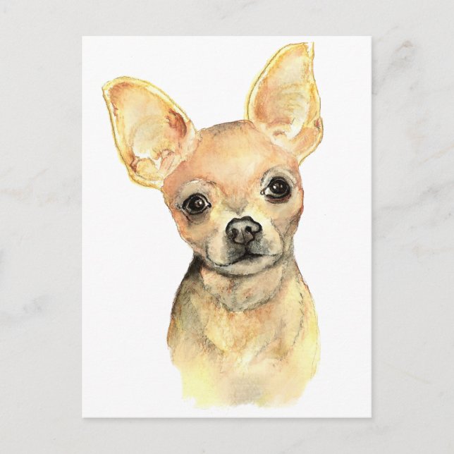 Cartão Postal Watercolor Chihuahua, Pet Dog Animal (Frente)