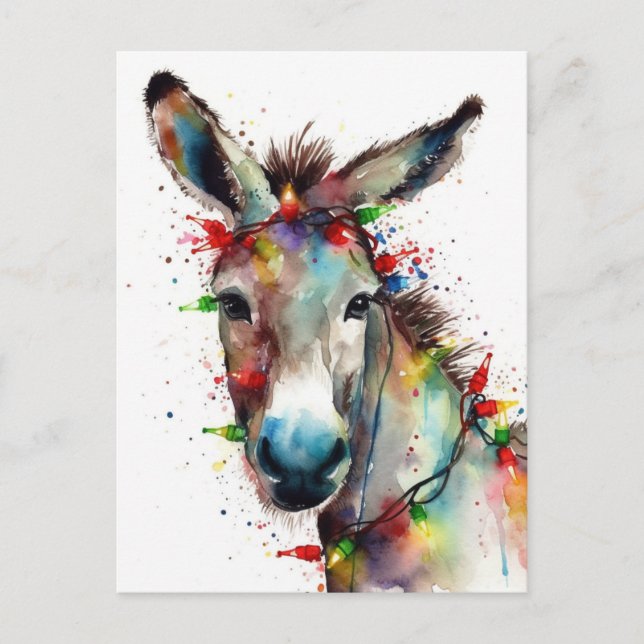 Cartão Postal Watercolor Christmas Donkey (Frente)