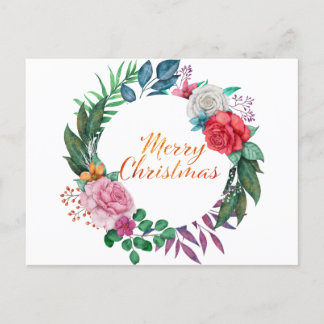 Cartão Postal Watercolor Christmas Wreath Feliz Natal