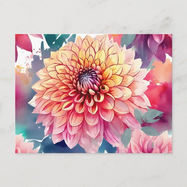Cartão Postal Watercolor Dahlia Summer (Frente)