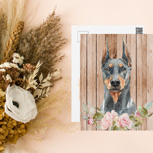 Cartão Postal Watercolor Doberman & Flowers