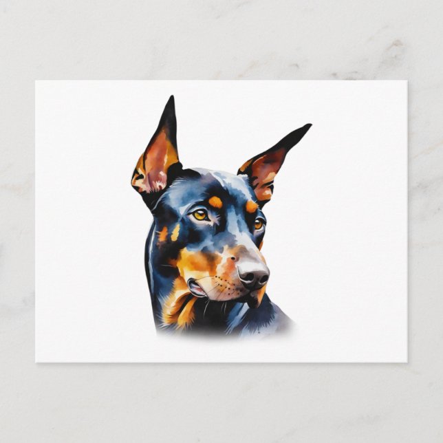 Cartão Postal Watercolor Doberman Pinscher (Frente)