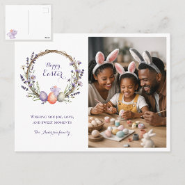 Cartão Postal Watercolor Easter Lavender Cute Bunny Photo