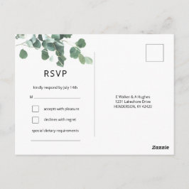 Cartão Postal Watercolor Eucalyptus deixa fonte moderna RSVP