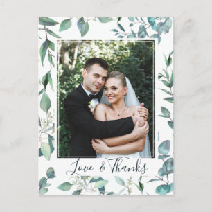 Cartão Postal Watercolor Eucalyptus - Foto De Casamento Obrigado