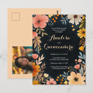 Cartão Postal Watercolor Floral no Dark Quinceañera Foto PERSONA