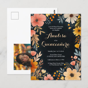 Cartão Postal Watercolor Floral no Dark Quinceañera Foto PERSONA